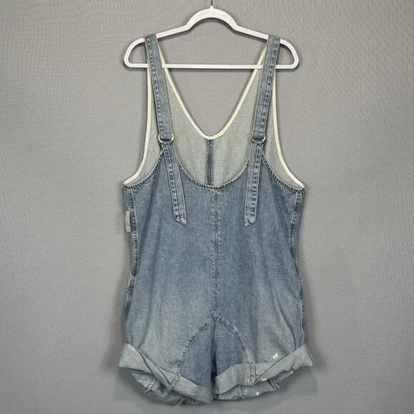 We The Free People High Roller Denim Shortall Women Large Light Blue Bright Eyes - Picture 2 of 7
